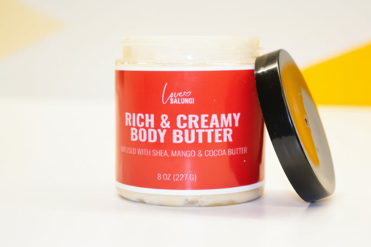 Rich and creamy whipped body butter, included in The Balungi Glow Box